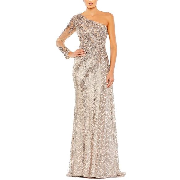 Mac Duggal WomensEmbellished A-Line Gown Beige